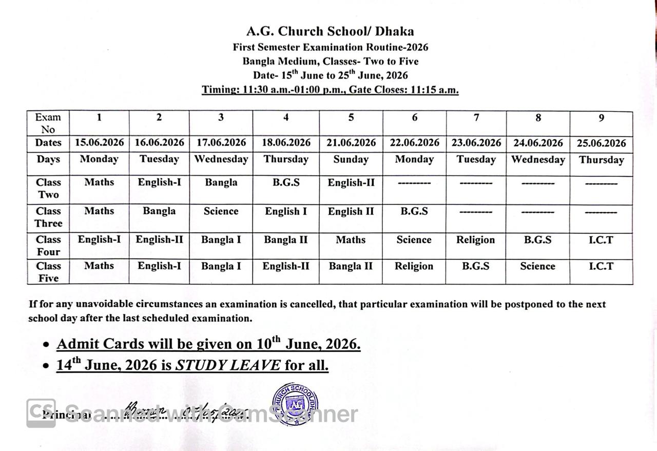 First Semester 2026 Bangla Medium Classes Two to Five
